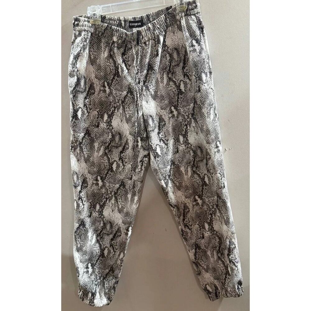 Express Pants Womens Medium Gray Snakeskin Print High Rise Ankle Elastic Waist